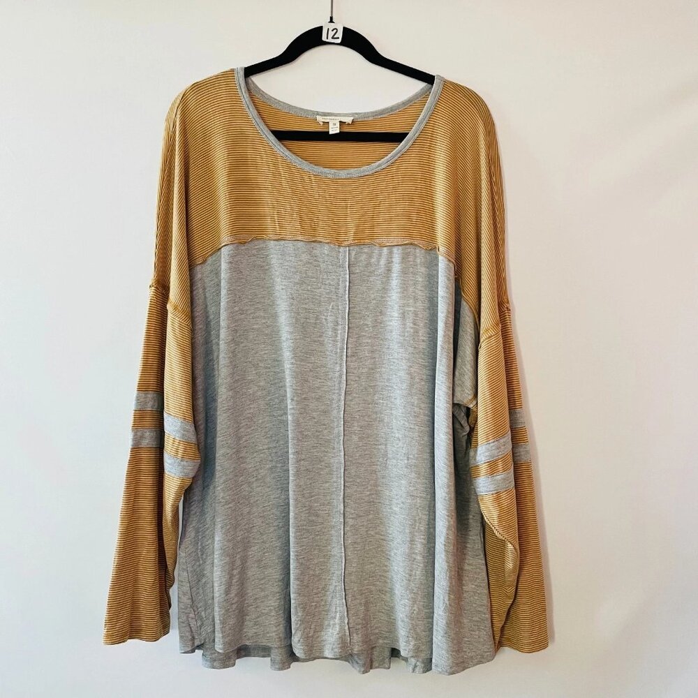 Loralette Womens Gray Yellow Colorblock Long Sleeve Knit Top Size 3X